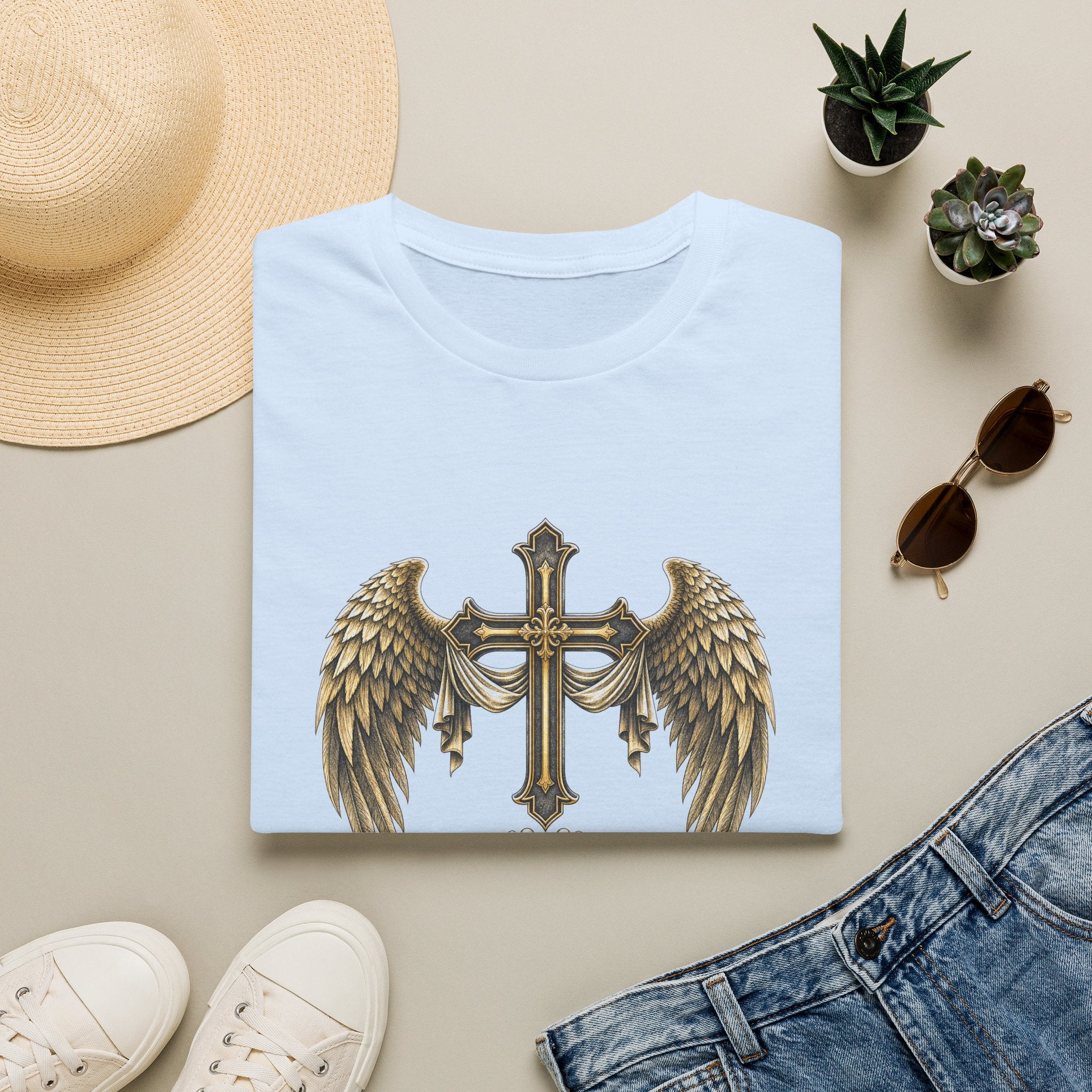 Winged Cross with Shield T-Shirt | Father Protects Memorial T-Shirt