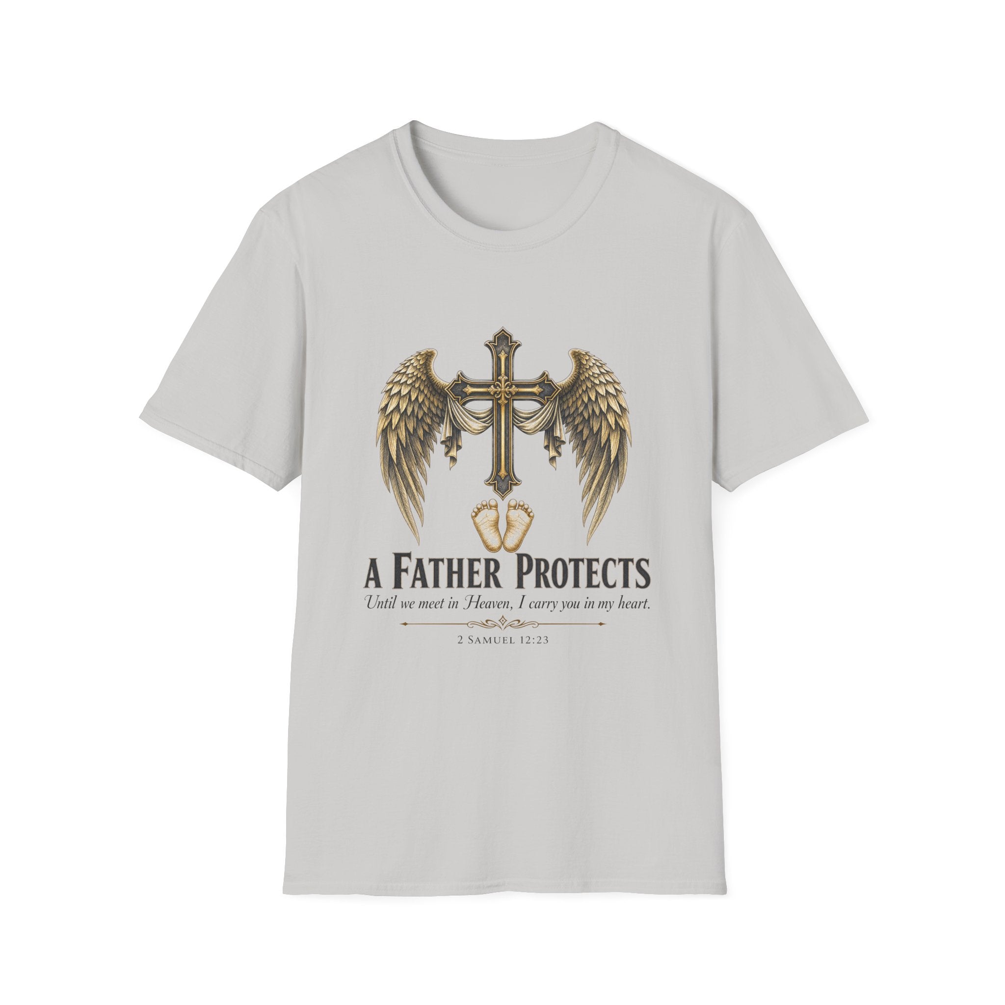 Winged Cross with Shield T-Shirt | Father Protects Memorial T-Shirt