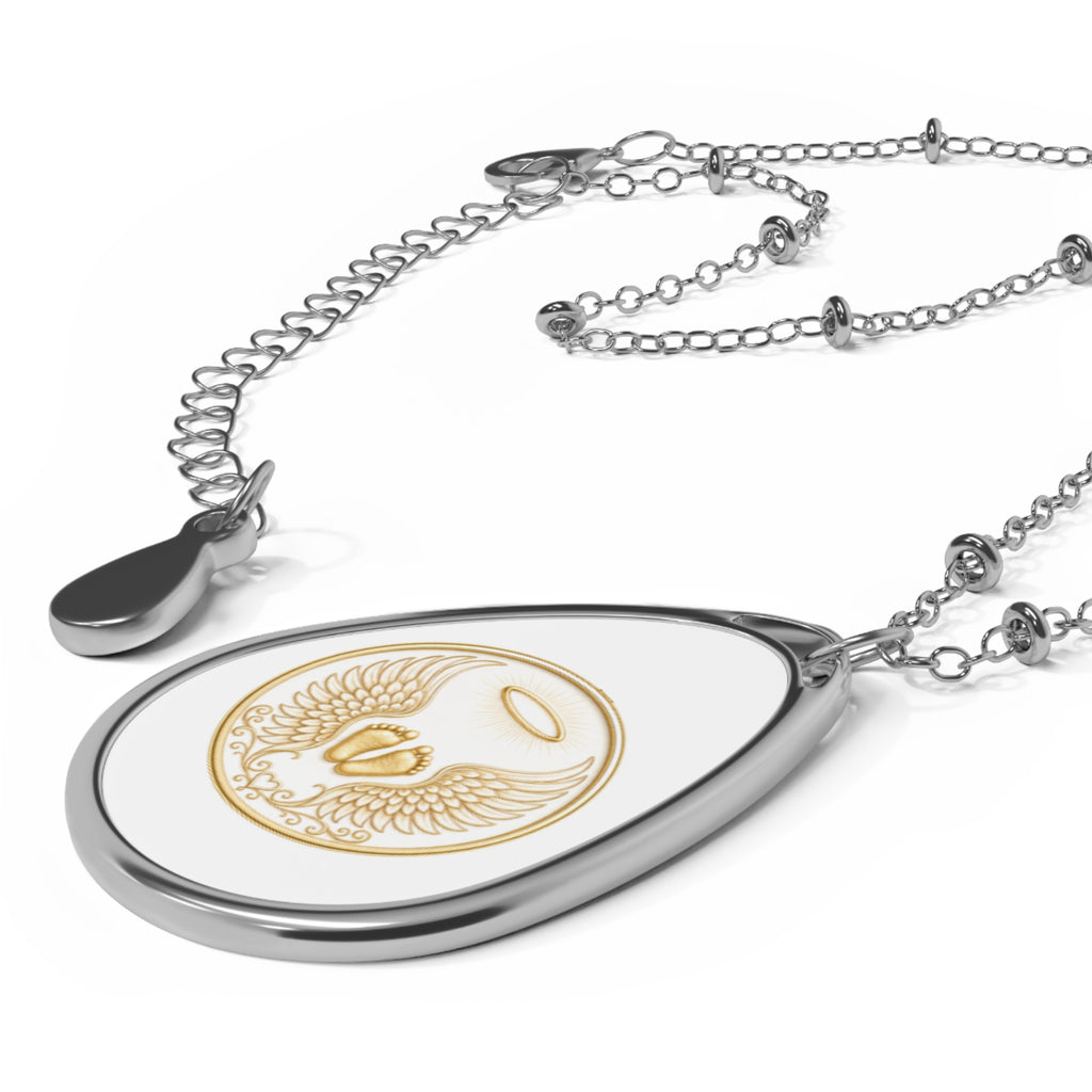 Angel Wings Halo Medallion oval necklace | teardrop pendant, jewelry