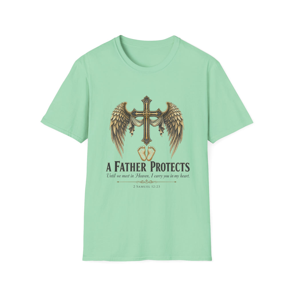 Winged Cross with Shield T-Shirt | Father Protects Memorial T-Shirt