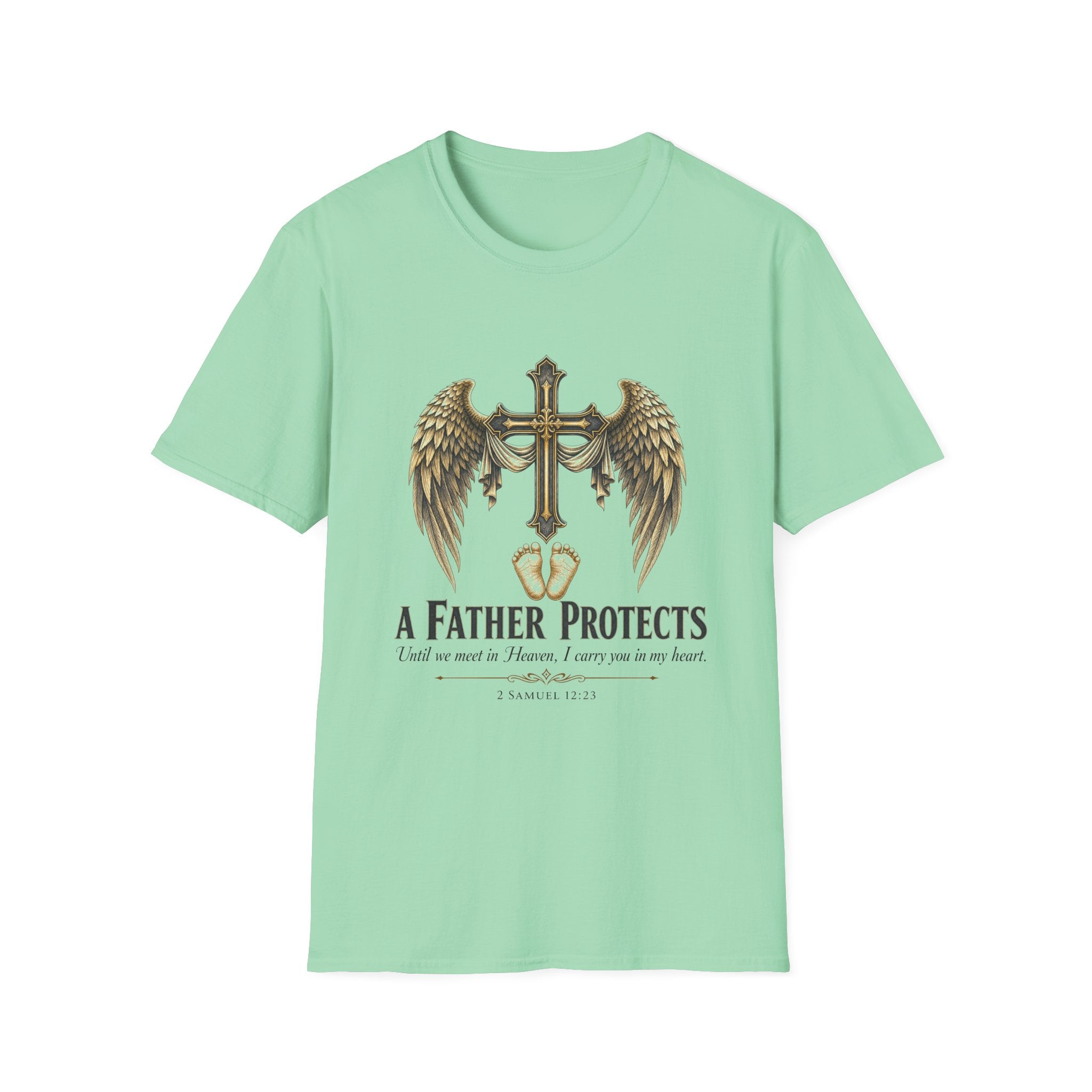 Winged Cross with Shield T-Shirt | Father Protects Memorial T-Shirt