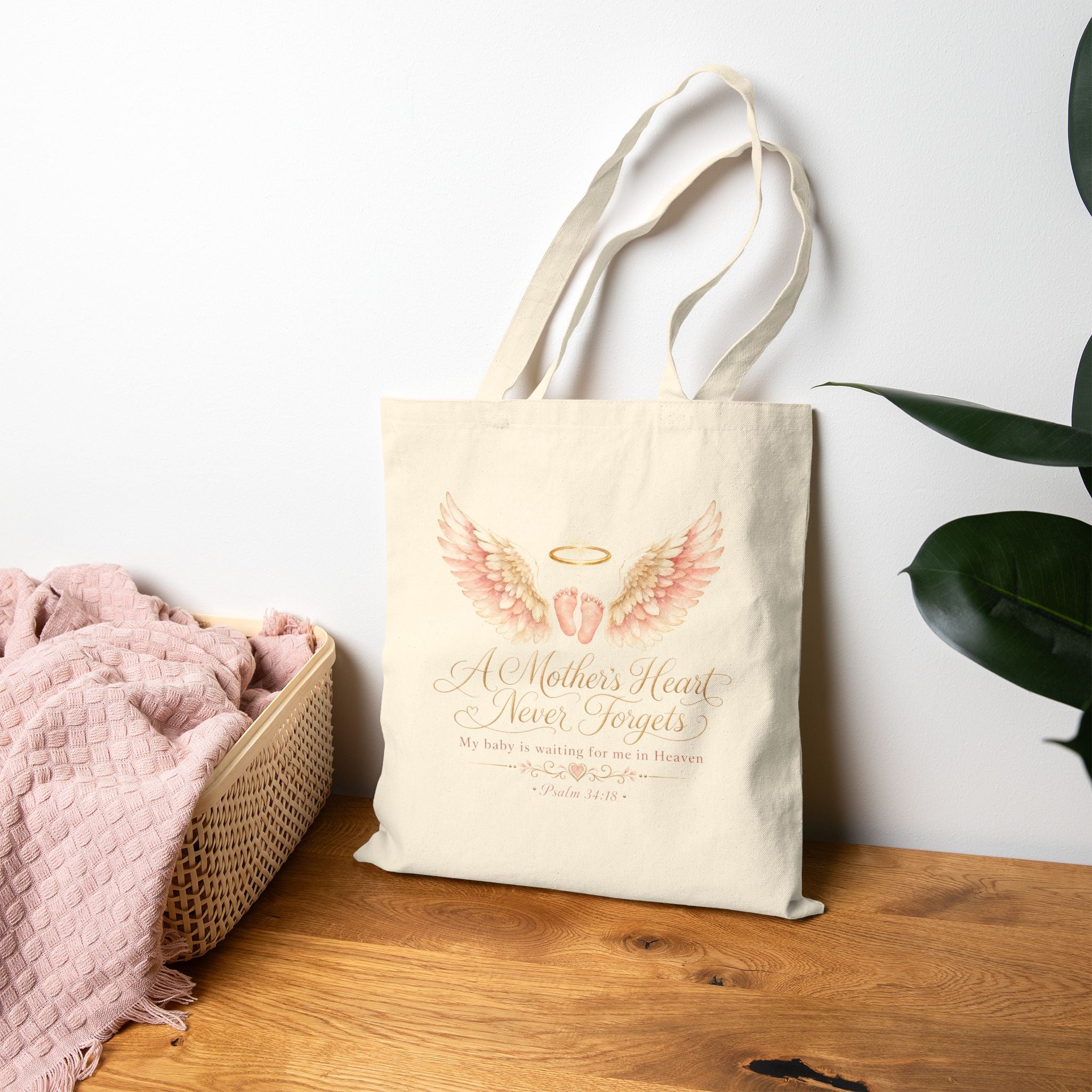 Angel Wings with Halo Tote Bag | Memorial Verse Canvas Tote