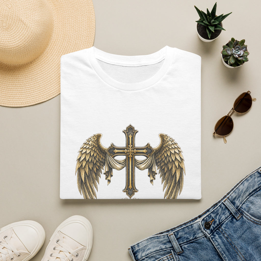 Winged Cross with Shield T-Shirt | Father Protects Memorial T-Shirt