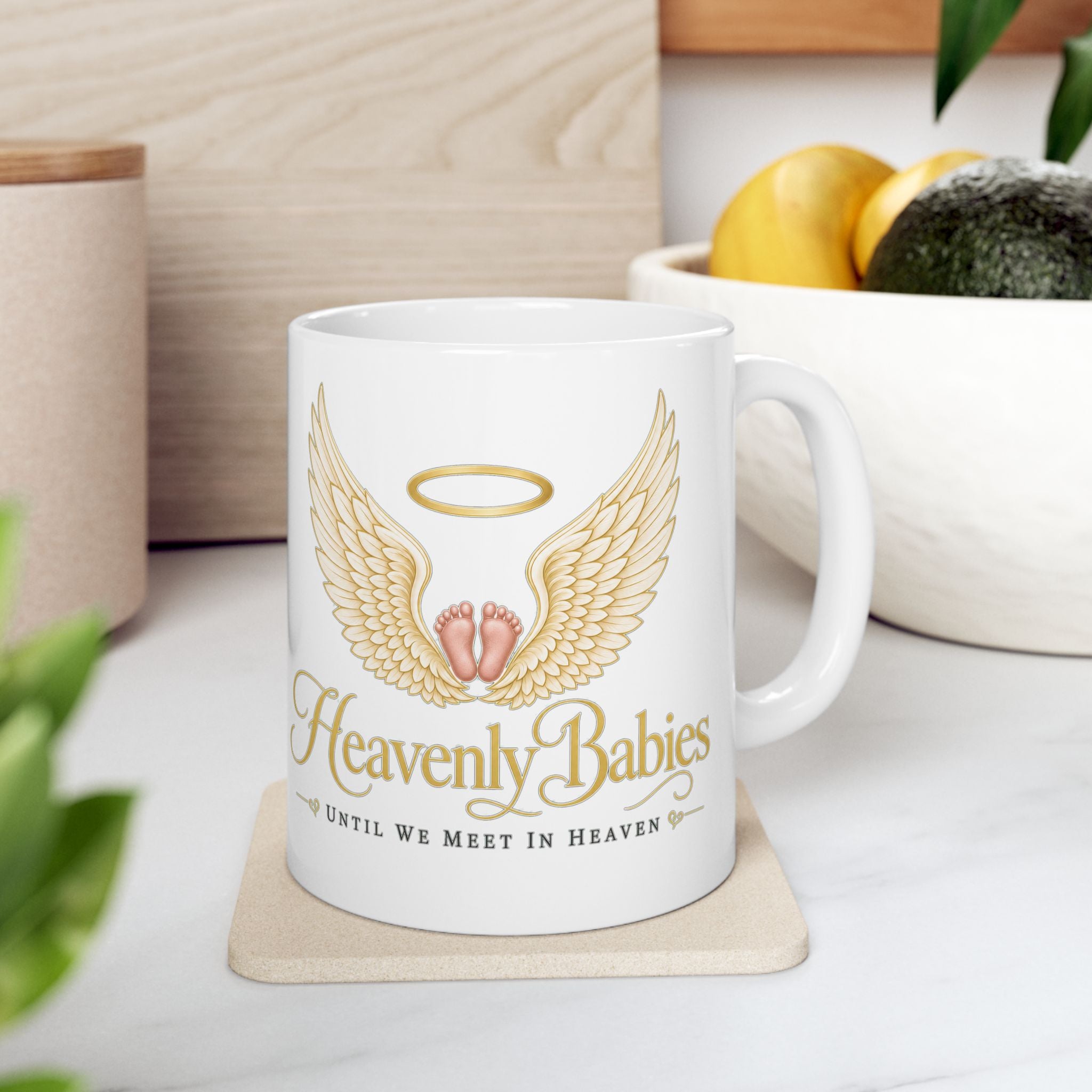 Heavenly Babies mug | Memorial Angel Wings and Halo ceramic mug