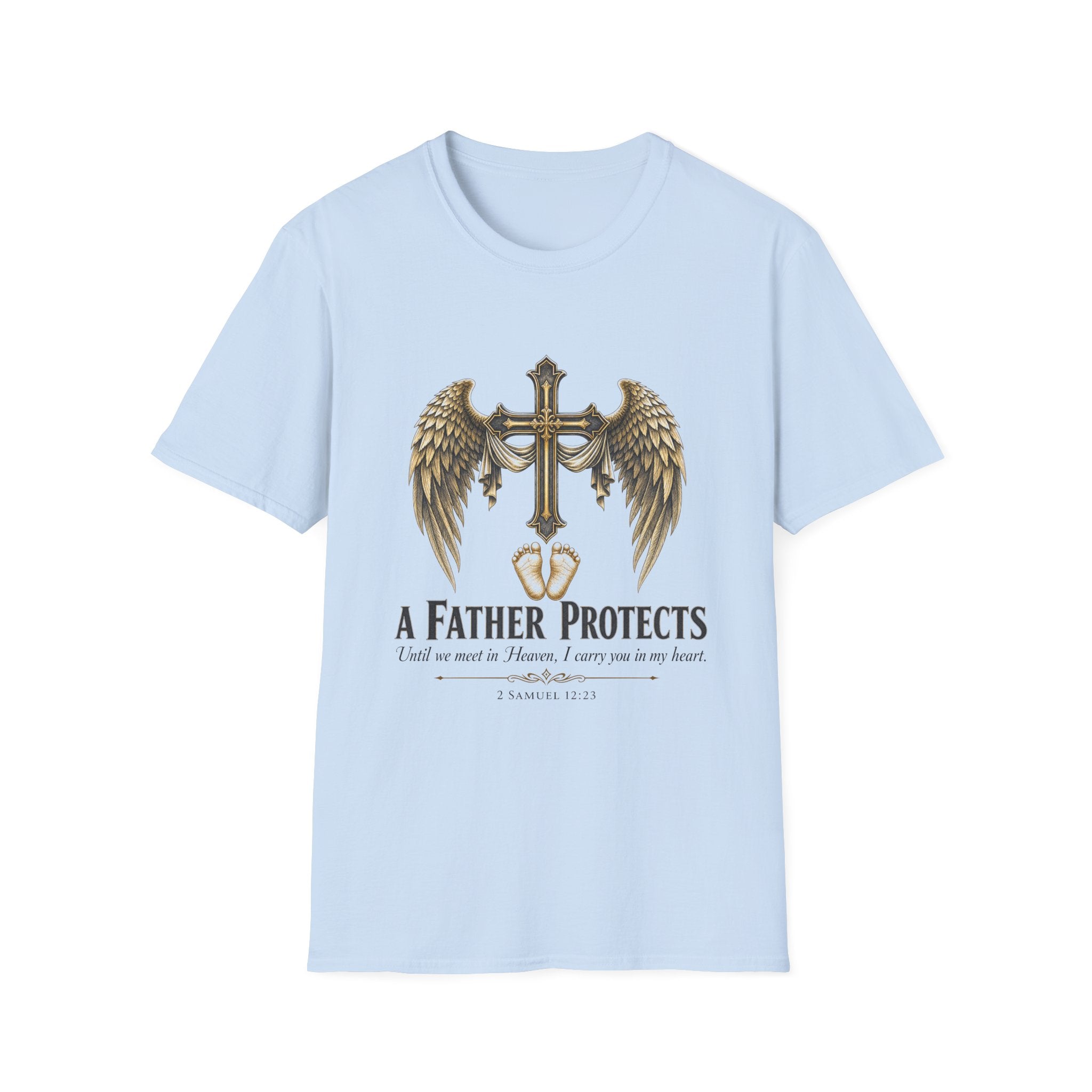 Winged Cross with Shield T-Shirt | Father Protects Memorial T-Shirt