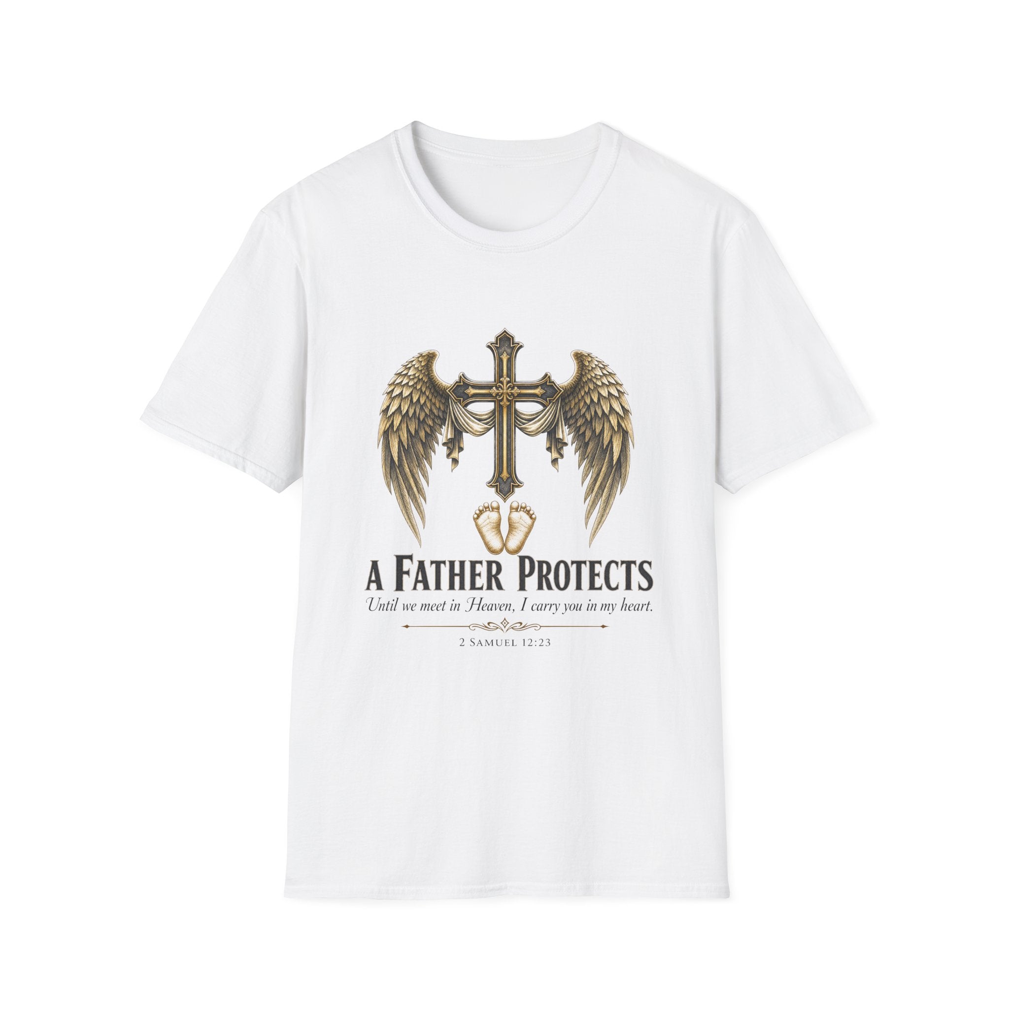 Winged Cross with Shield T-Shirt | Father Protects Memorial T-Shirt