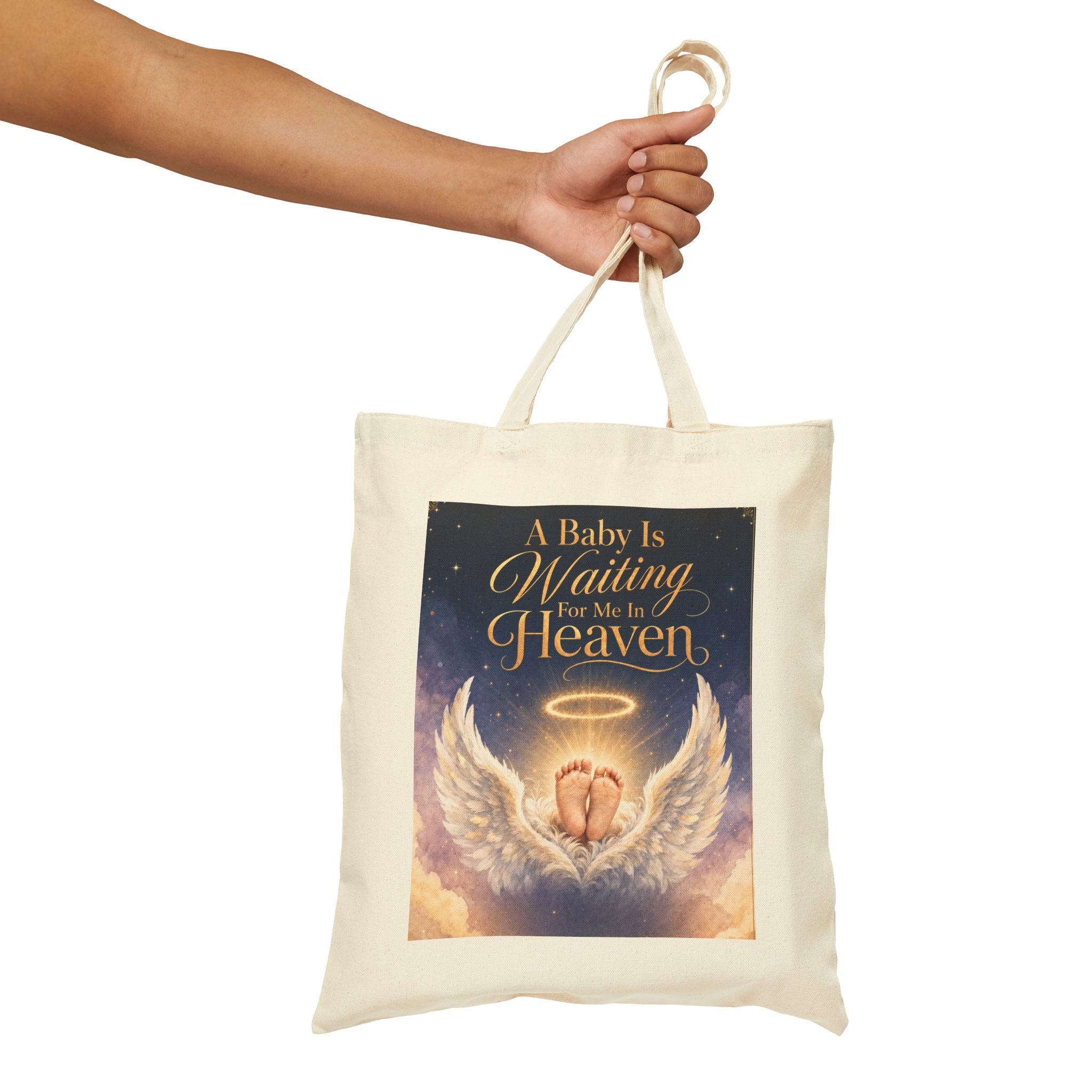 A Baby Is Waiting For Me In Heaven Tote Bag | Baby Memorial Canvas Tote