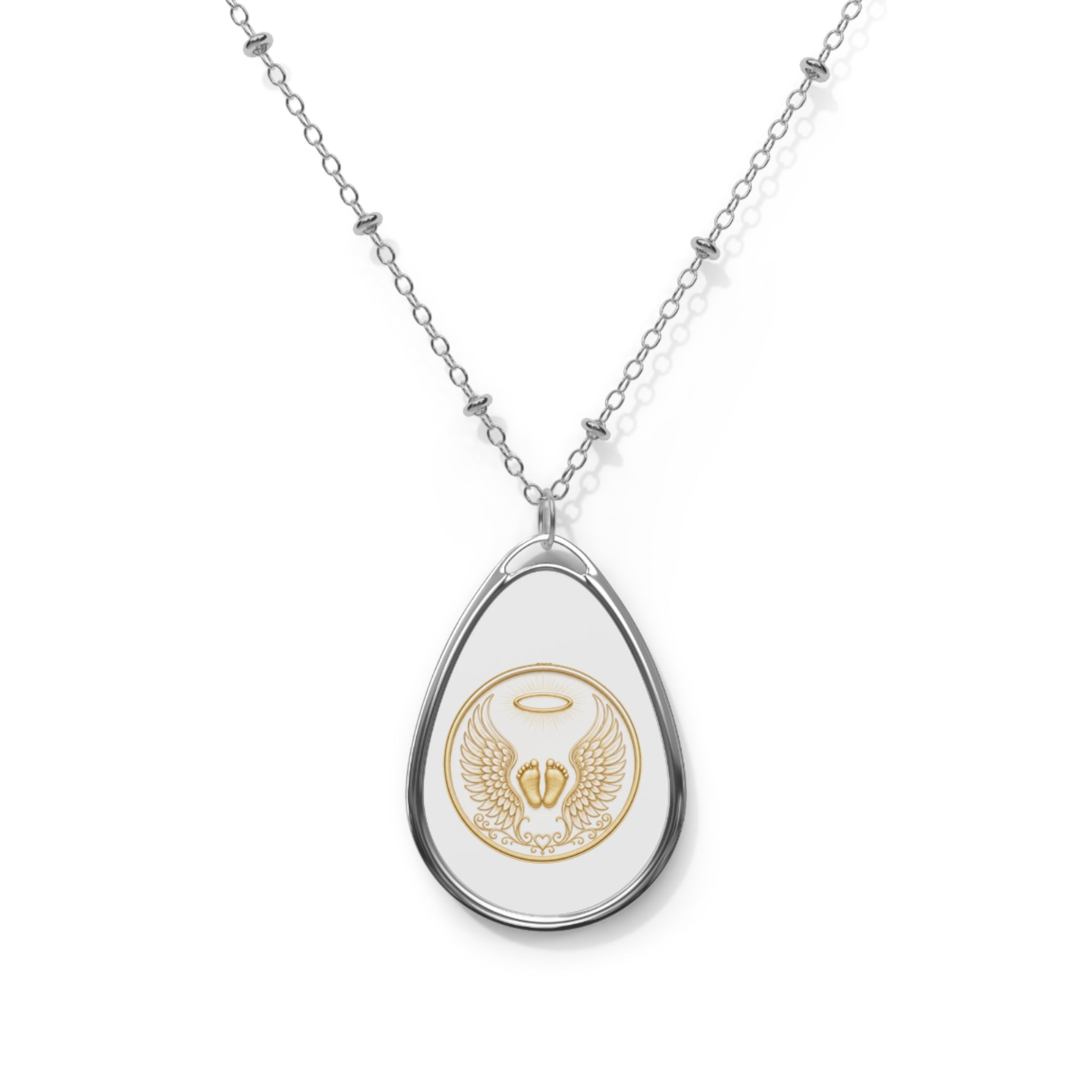 Angel Wings Halo Medallion oval necklace | teardrop pendant, jewelry