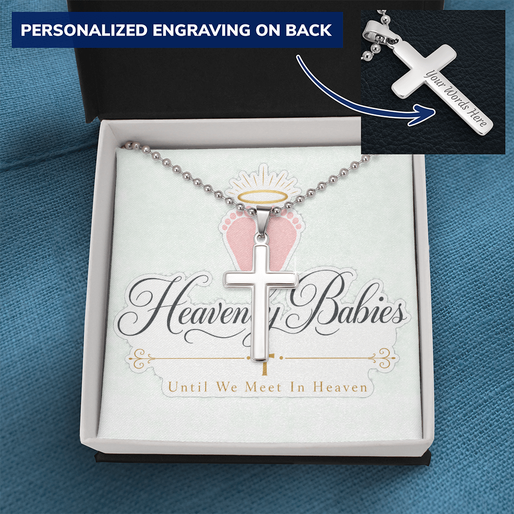 Heavenly Babies. Until We Meet in Heaven. Personalized Cross Necklace.