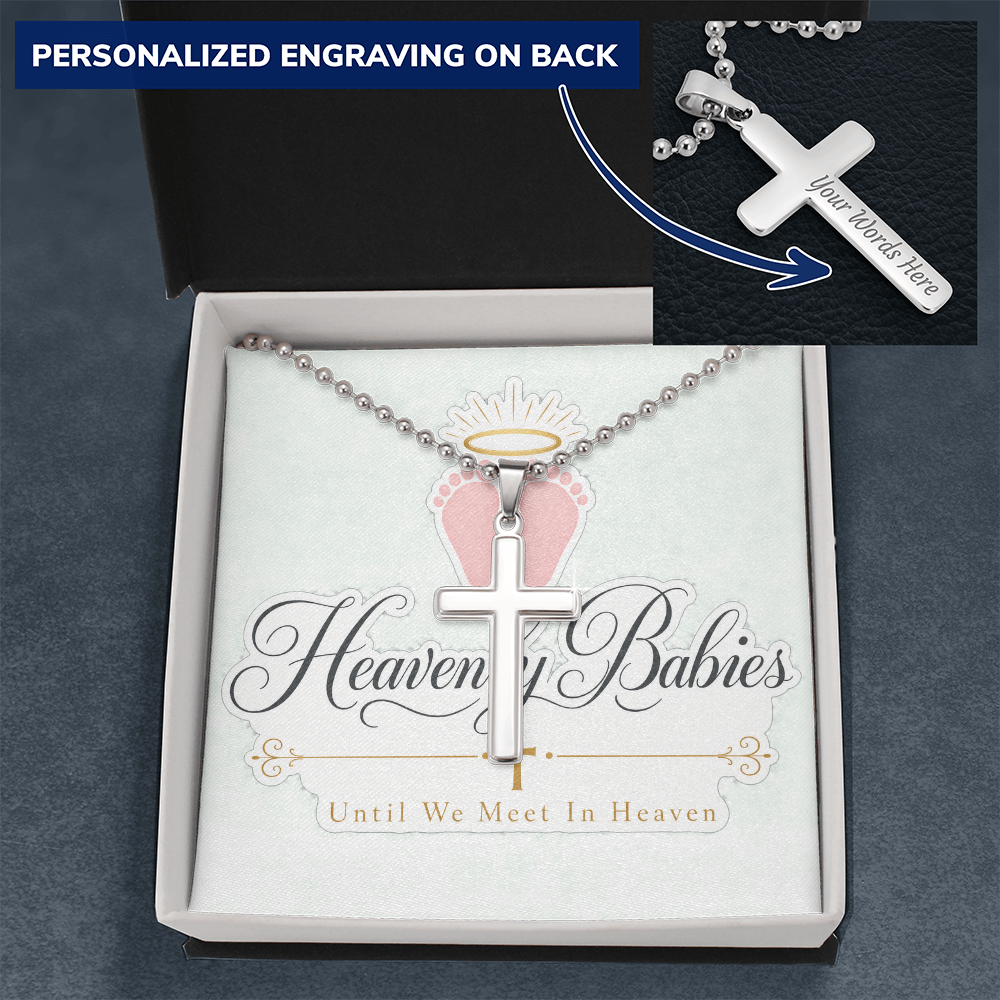 Heavenly Babies. Until We Meet in Heaven. Personalized Cross Necklace.