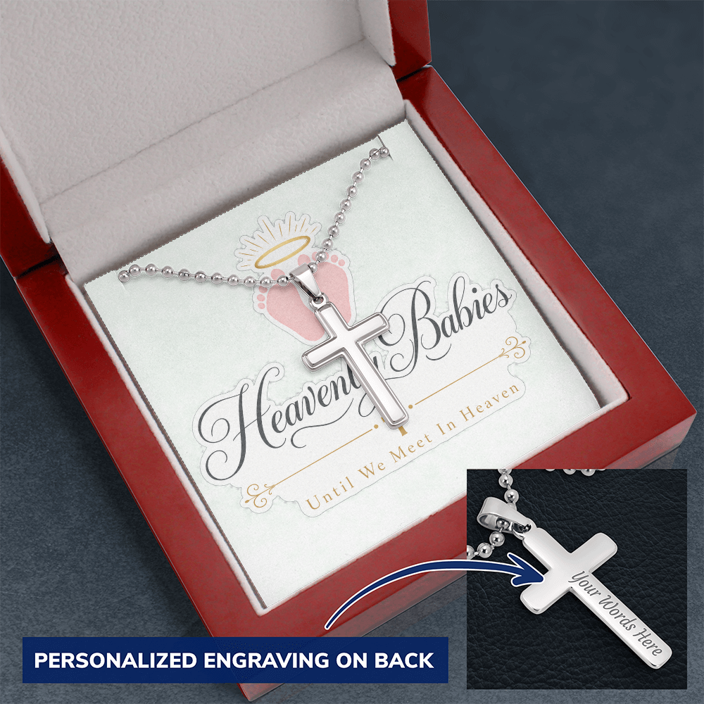 Heavenly Babies. Until We Meet in Heaven. Personalized Cross Necklace.