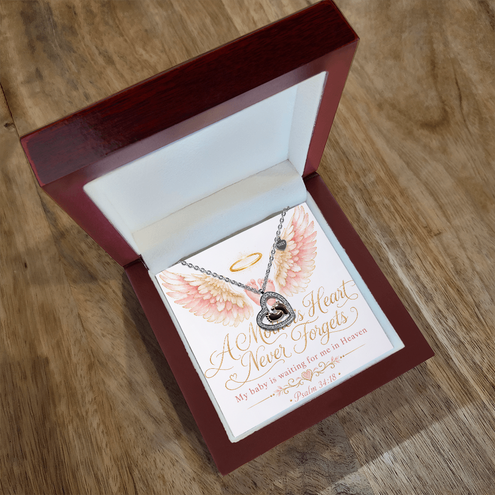 A Mother's Heart Never Forgets. A Baby is Waiting for Me in Heaven. Baby Feet Heart Necklace